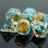 Yellow Flowers with Blue Skull Polyhedral Dice Set (7)