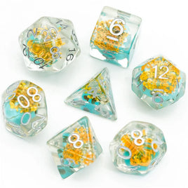 Yellow Flowers with Blue Skull Polyhedral Dice Set (7)