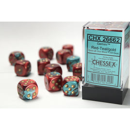 Gemini 16mm D6 Red-Teal/Gold Dice Set (12)