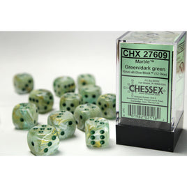 Dice Menagerie 16mm D6 Marble Green/Dark Green Dice Set (12)