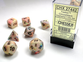 Festive Polyhedral Circus/Black Dice Set (7)