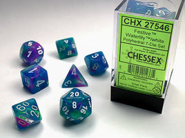 Festive Polyhedral Waterlily/White Dice Set (7)