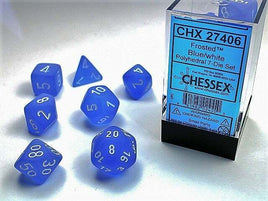 Frosted Polyhedral Blue/White 7-Die Set