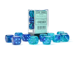 Gemini Blue-Blue/Light Blue Luminary 16mm D6 Dice Set (12)