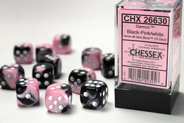 Gemini 2 Black-Pink/White 16mm D6 Dice Set (12)