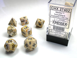 Marble Polyhedral Ivory/Black Dice Set (7)