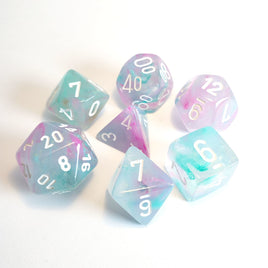 Nebula Polyhedral Wisteria/ White Luminary Dice Set (7)