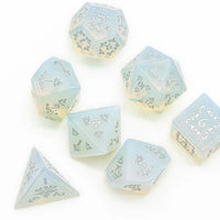 Opalite and Flourish Engraved with Silver Gemstone Polyhedral Dice Set (7)