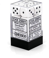 Opaque White/ Black 16mm D6 Dice Set (12)