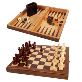 11.5" Folding 3-in-1 Walnut Game Set