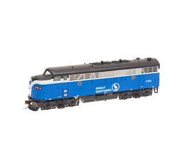 N Scale EMD F7A with DCC Great Northern (Big Sky Blue, white, gray)