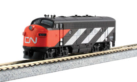 Canadian National 9080, 9057. 1960s black, white, red, CN Noodle Logo. EMD F7 A-B Set Standard DC