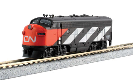 Canadian National 9080, 9057. 1960s black, white, red, CN Noodle Logo. EMD F7 A-B Set Standard DC