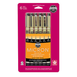 Pigma Micron Pen Sets, Black Ink, 6-Pen Set