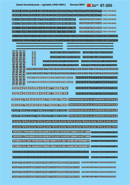 Diesel Loco Data Sheets -- Assorted Numberboards - Clear Numbers on Black Background