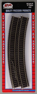 18" Radius SnapTrack (6) Code 83 HO Scale