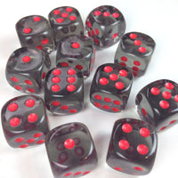 Translucent Smoke/Red 16mm D6 Dice Set (12)