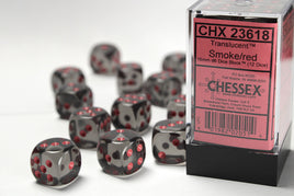 Translucent Smoke/Red 16mm D6 Dice Set (12)