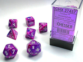 Festive Violet/ White Poly Dice Set (7)