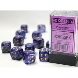 Lustrous 16mm d6 Purple/Gold Dice Set (12)