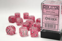 Ghostly Glow Pink/Silver 16mm d6 Dice Set (12)