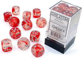 Nebula 16mm D6 Red/Silver Luminary Dice (12)