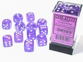 Borealis Purple/ White Luminary 16mm d6 Dice Set (12)