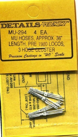 MU Hoses 3-Cluster 36" -- Pre-1980 Locomotives pkg(4)