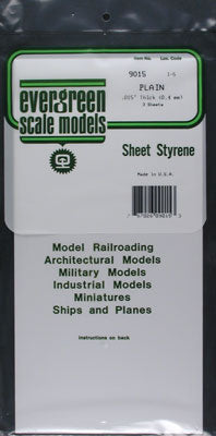 .015x6x12" Plain Sheet White Styrene Plastic (Pack of 3)