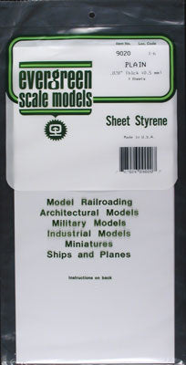 .020x6x12" Plain Sheet White Styrene Plastic (Pack of 3)