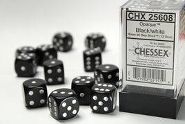 16mm D6 Opaque Black/White Dice (12)