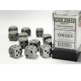 16mm D6 Opaque Grey/Black Dice (12)