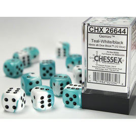 Gemini 16mm D6 White-Teal/Black Dice Set (12)