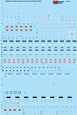 GE Dash-9 & AC4400 Diesel Loco Data Sheets HO Decal Set