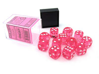 Translucent 16mm D6 Pink/ White Dice Set (12)