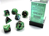 Gemini Polyhedral Black-Green/Gold 7-Die Set